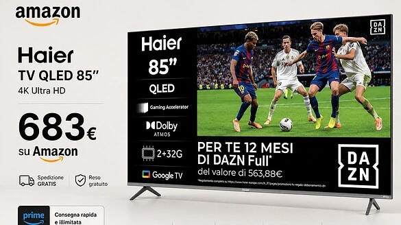 Haier H85Q80FUX: TV QLED 85 pollici a 683€ con DAZN incluso