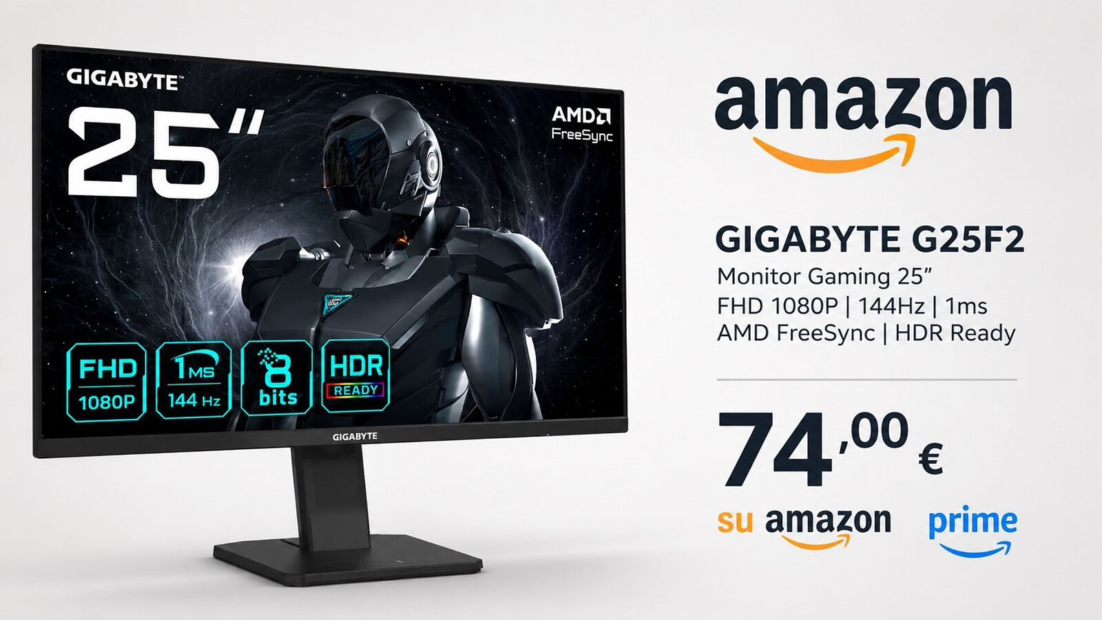Gigabyte G24F al minimo storico: monitor gaming 144 Hz a soli 74€