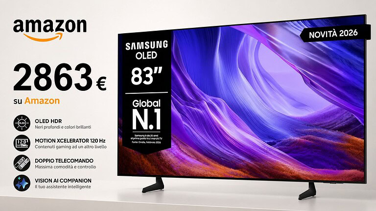 Samsung OLED 83 pollici del 2026 crolla di 1500 euro su Amazon