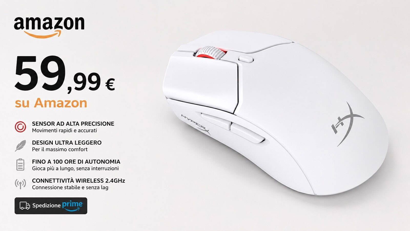 Mouse HyperX Pulsefire Haste in offerta su Amazon a 59,99 euro