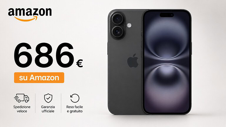 iPhone 16 in offerta su Amazon a 686 euro in due colori