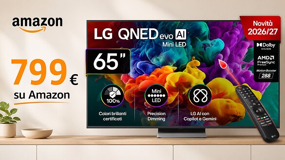 LG QNED evo AI MiniLED 65″ al minimo storico su Amazon