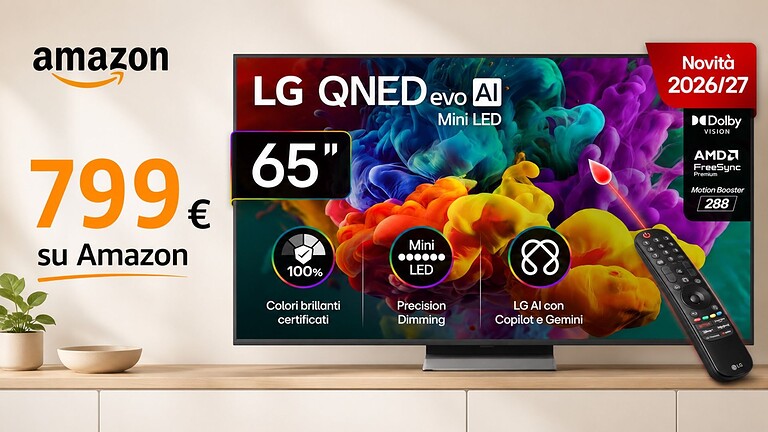LG QNED evo AI MiniLED 65" al minimo storico su Amazon