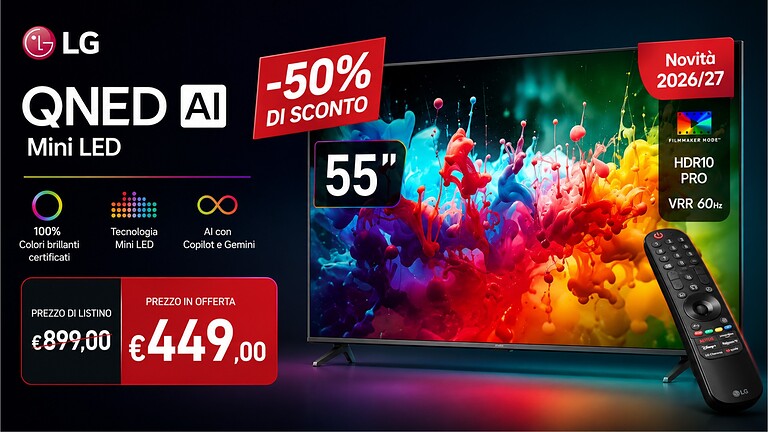 LG 55QNED7EB3C, il Mini LED 4K 2026 al prezzo più basso di sempre