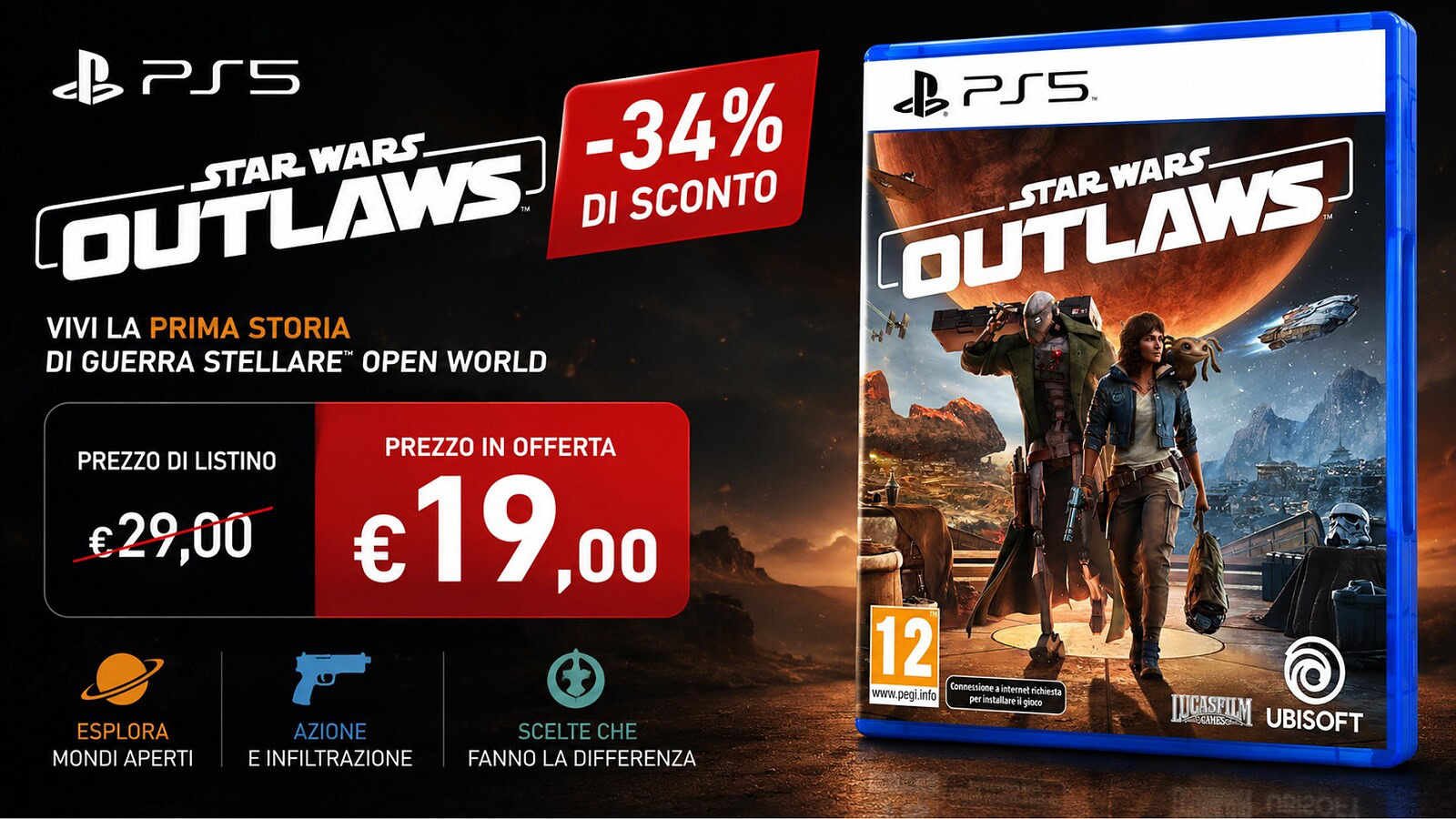 Star Wars Outlaws sotto i 20 euro su Amazon: minimo storico
