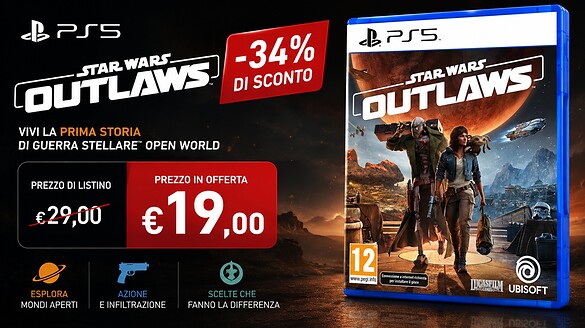 Star Wars Outlaws sotto i 20 euro su Amazon: minimo storico
