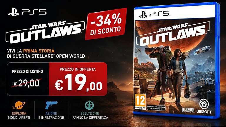 Star Wars Outlaws sotto i 20 euro su Amazon: minimo storico