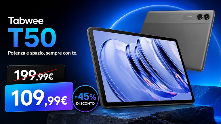 Tabwee T50 ufficiale in offerta su Amazon: tablet Android 16 a 109,99 euro