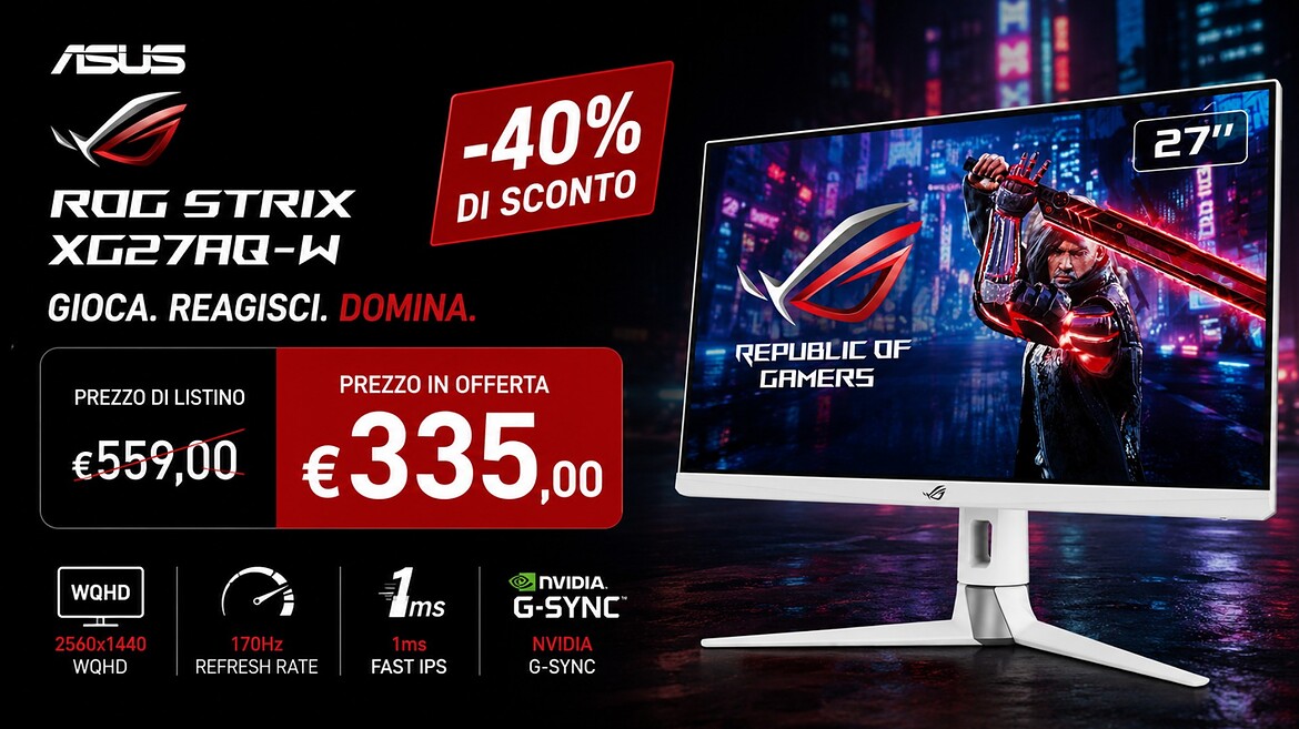 ASUS ROG Strix XG27AQ-W crolla a 335€ su Amazon con sconto del 44%