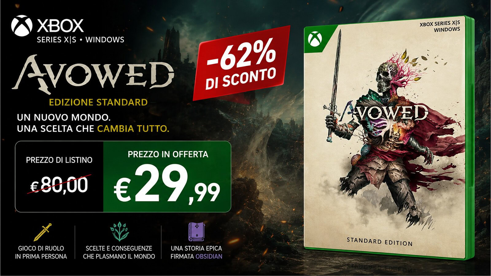 Avowed crolla a 29,99€ su Amazon: minimo storico per l'RPG Obsidian