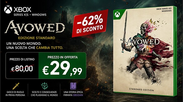 Avowed crolla a 29,99€ su Amazon: minimo storico per l’RPG Obsidian