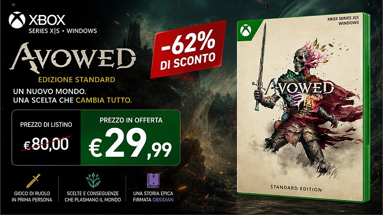 Avowed crolla a 29,99€ su Amazon: minimo storico per l'RPG Obsidian