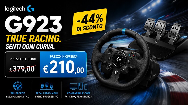 Logitech G923 in offerta su Amazon: il volante che simula la strada