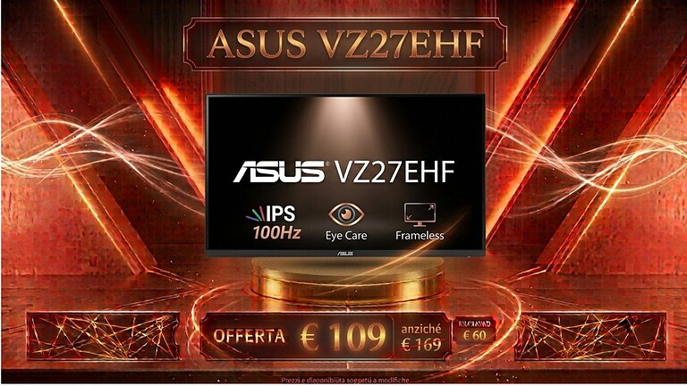 ASUS VZ27EHF crolla a 109€ su Amazon: monitor gaming da 100 Hz