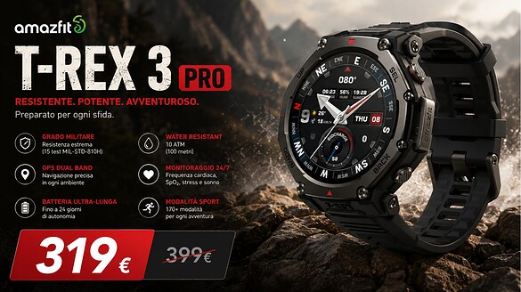 Amazfit T-Rex 3 Pro crolla del 20% su Amazon: prezzo e specifiche