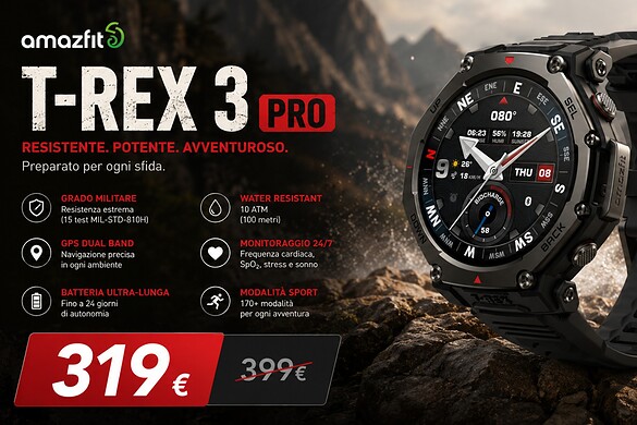 Amazfit T-Rex 3 Pro crolla del 20% su Amazon: prezzo e specifiche