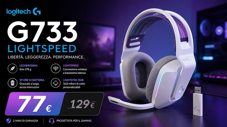 Logitech G733 LIGHTSPEED in offerta a 77,77€ su Amazon