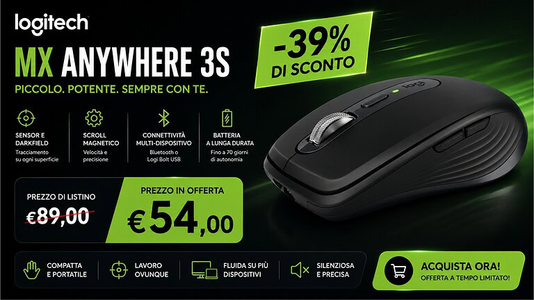Logitech MX Anywhere 3S in offerta su Amazon a circa 54 euro