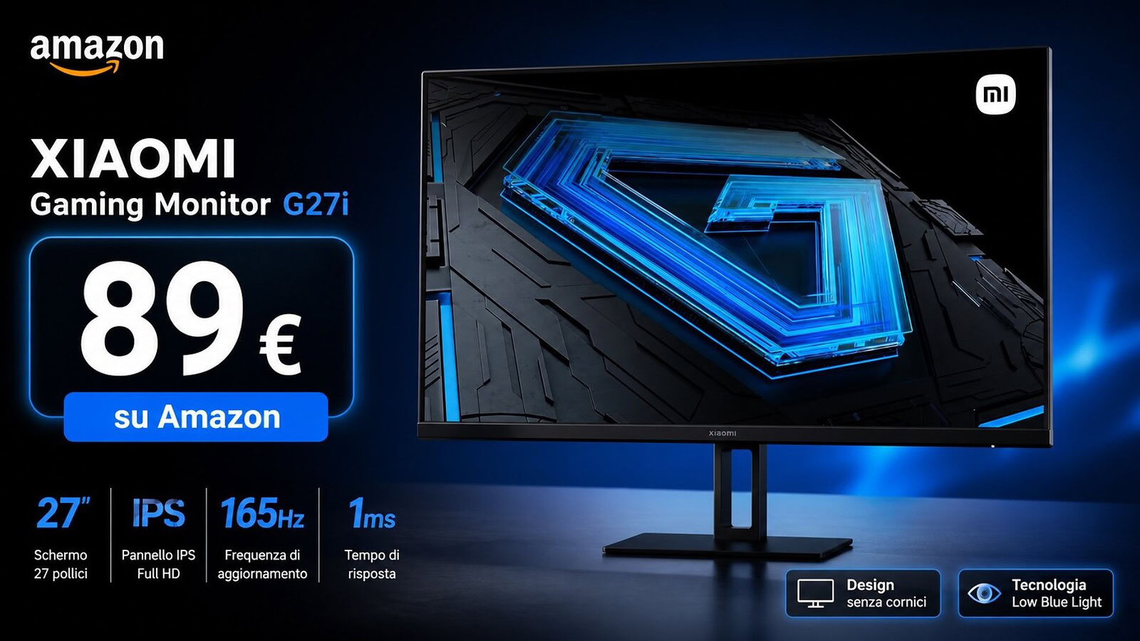 Xiaomi Gaming Monitor G27i crolla a 89 euro su Amazon