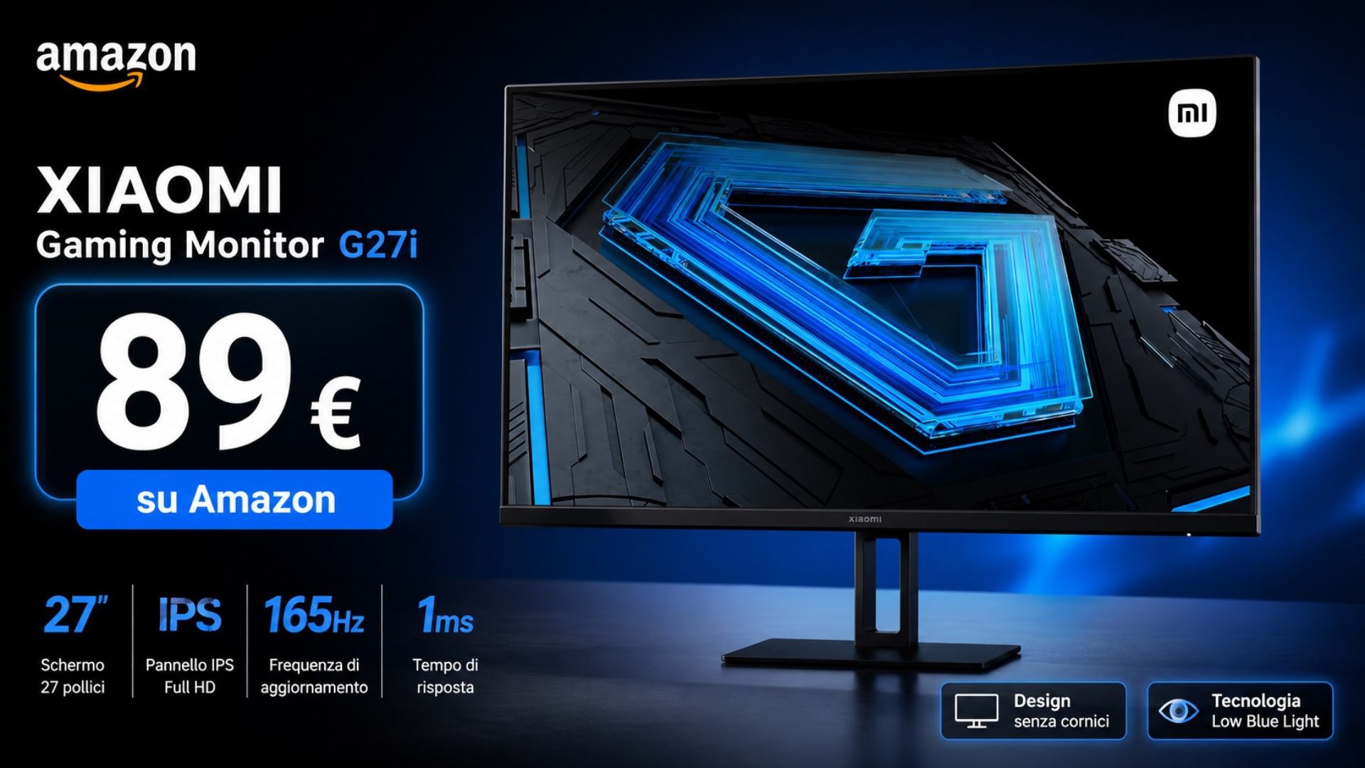 Xiaomi Gaming Monitor G27i crolla a 89 euro su Amazon