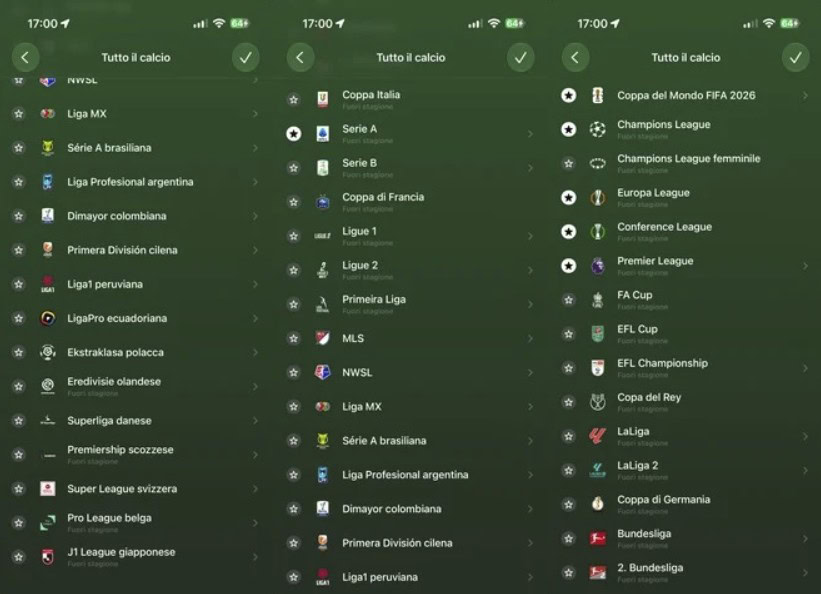 Apple Sports Apple Sports si aggiorna: sette nuovi campionati di calcio