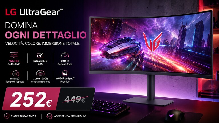 LG UltraGear 34G630A al minimo storico su Amazon: sconto del 44%