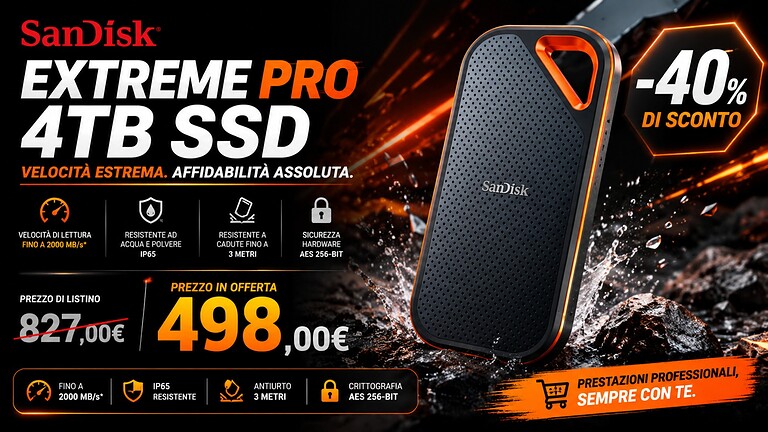 SanDisk Extreme PRO 4TB in offerta a 498€ su Amazon: sconto del 41%