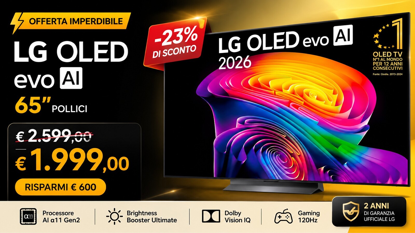 LG OLED C6 65 pollici al minimo storico su Amazon: OLED evo con IA a 1799€