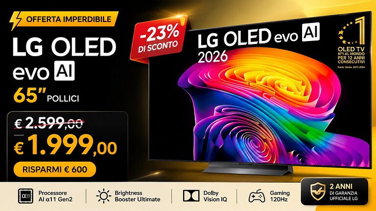 LG OLED C6 65 pollici al minimo storico su Amazon: OLED evo con IA a 1799€