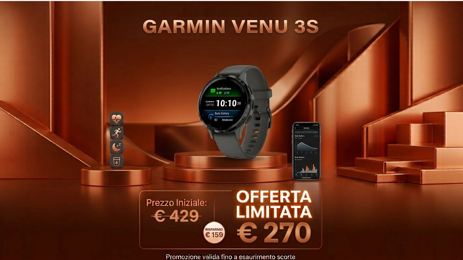 Garmin Venu 3S in offerta a 270€ su Amazon: sconto di 160 euro