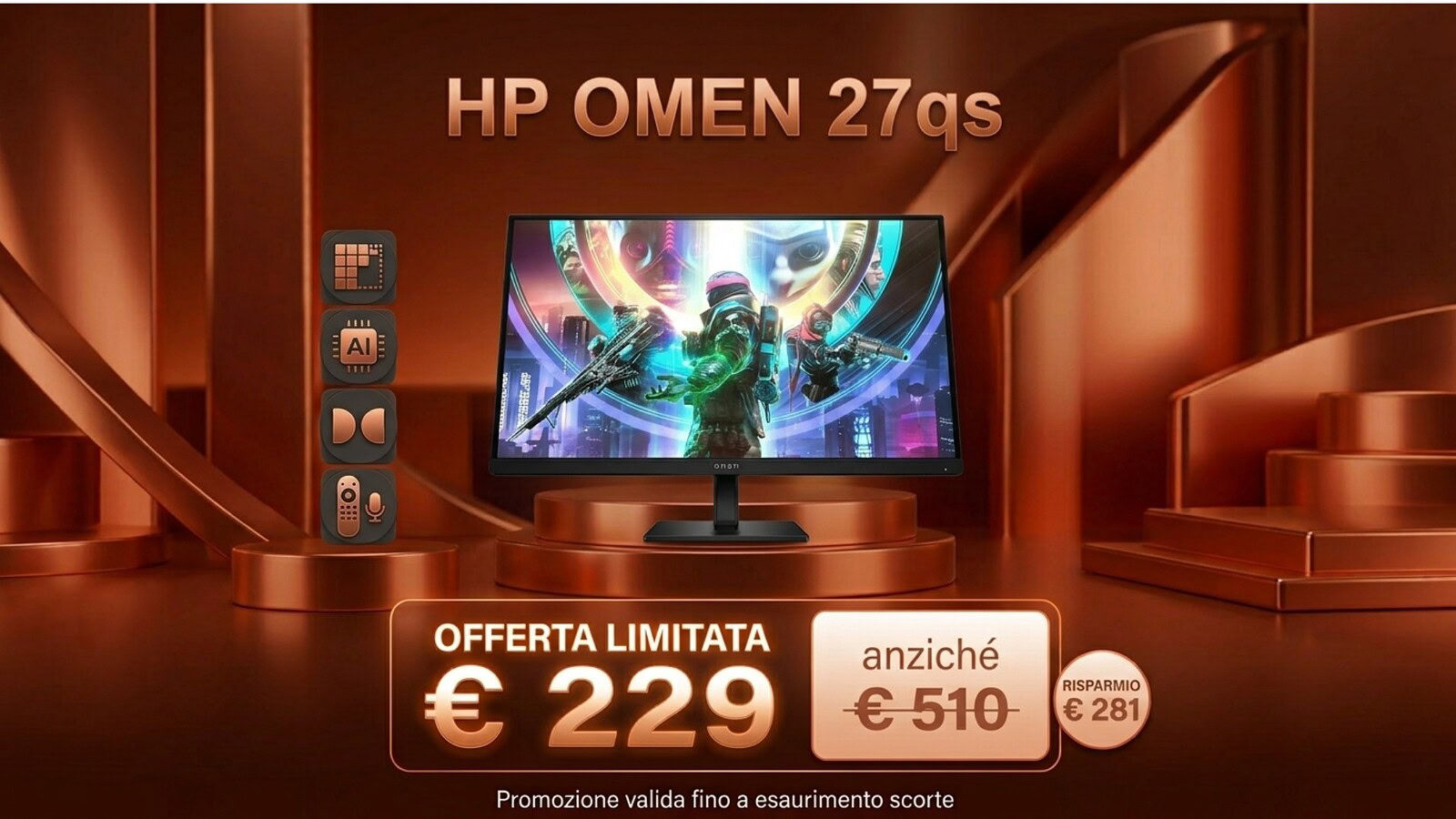 HP OMEN 27qs in offerta: QHD e 240 Hz al minimo storico su Amazon