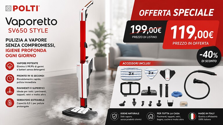 Polti Vaporetto al minimo storico: sconto del 40% su Amazon
