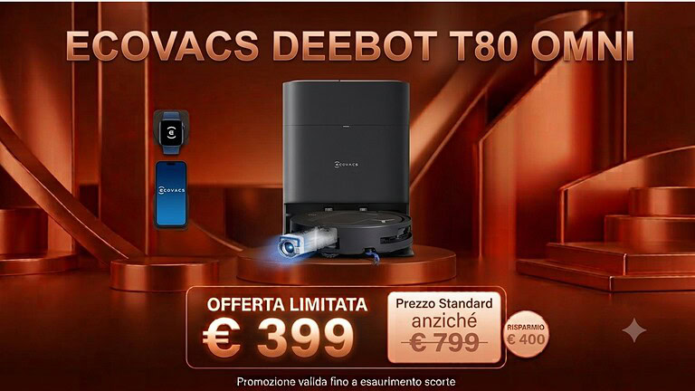 Ecovacs T80 Black in offerta su Amazon a 399 euro: robot aspira e lava