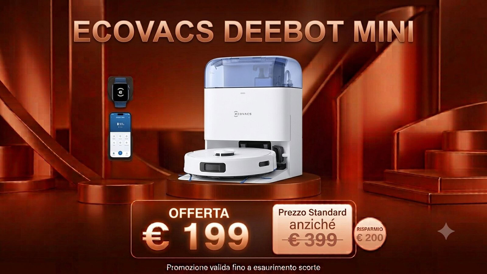 Ecovacs Deebot Mini Blue crolla sotto i 200 euro su Amazon