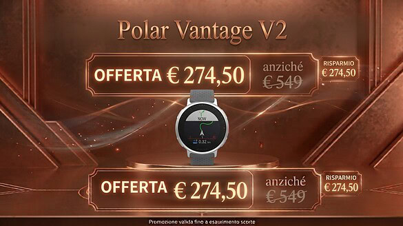 Polar Vantage V2 crolla a 274,50€: sconto di oltre 275 euro