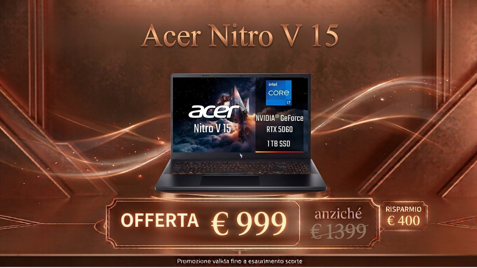 Acer Nitro V in offerta su Amazon a 999 euro con RTX 5050