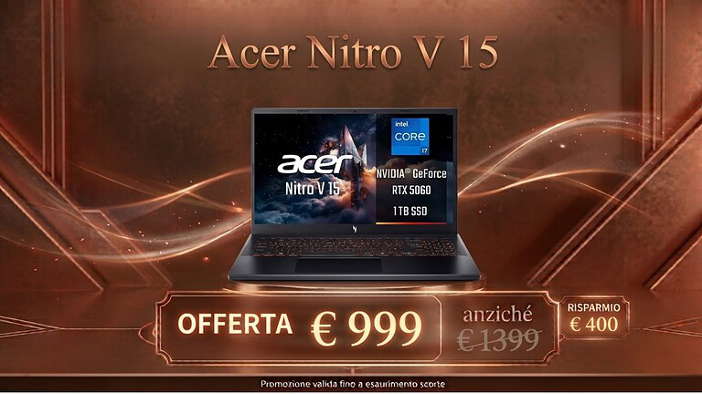 Acer Nitro V in offerta su Amazon a 999 euro con RTX 5050