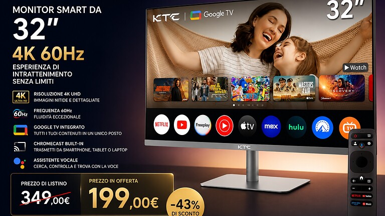 Monitor KTC A32Q8 4K con Google TV crolla sotto i 200 euro