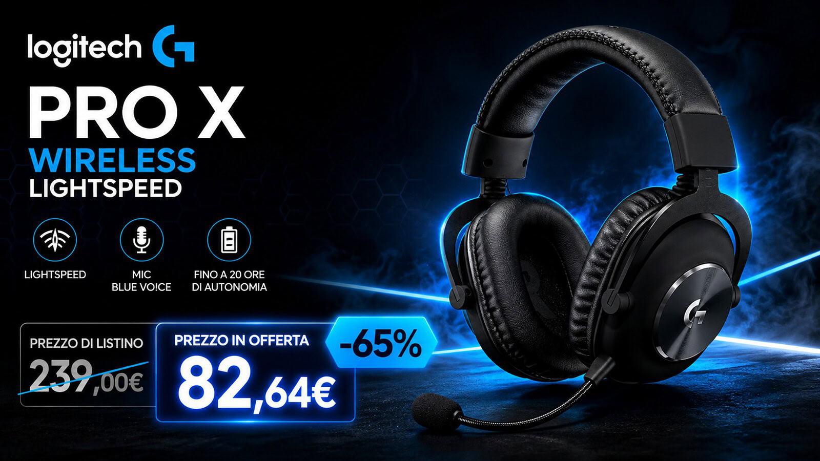 Logitech G PRO X Wireless LIGHTSPEED crolla del 66% su Amazon