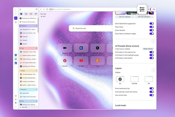 Opera One introduce le schede verticali e migliora Google Lens