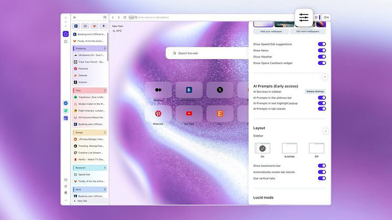 Opera One introduce le schede verticali e migliora Google Lens