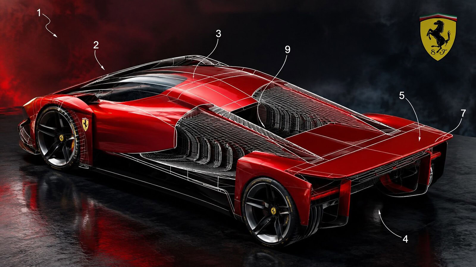 Ferrari, il brevetto svela una hypercar che cambia forma in corsa