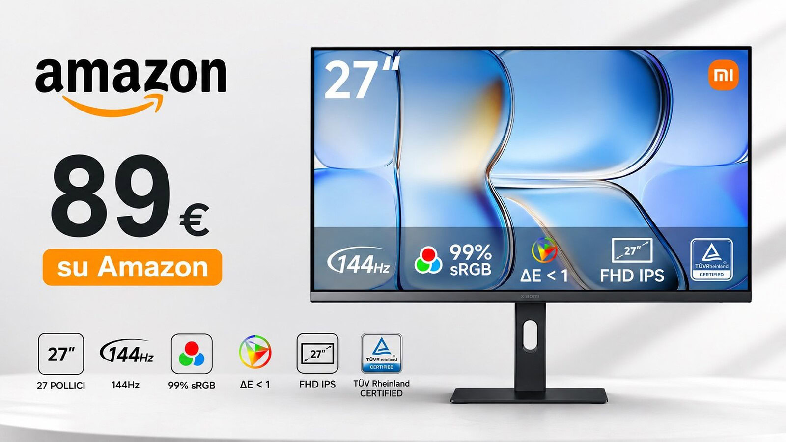 Monitor Xiaomi 27 pollici a 89 euro: 144Hz e colori calibrati