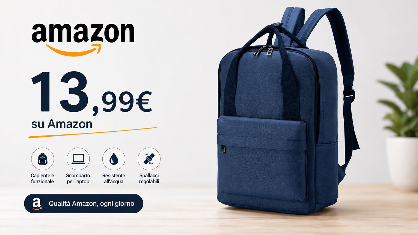 Zaino da viaggio 40x30x10 a 13,99 euro: minimo storico su Amazon