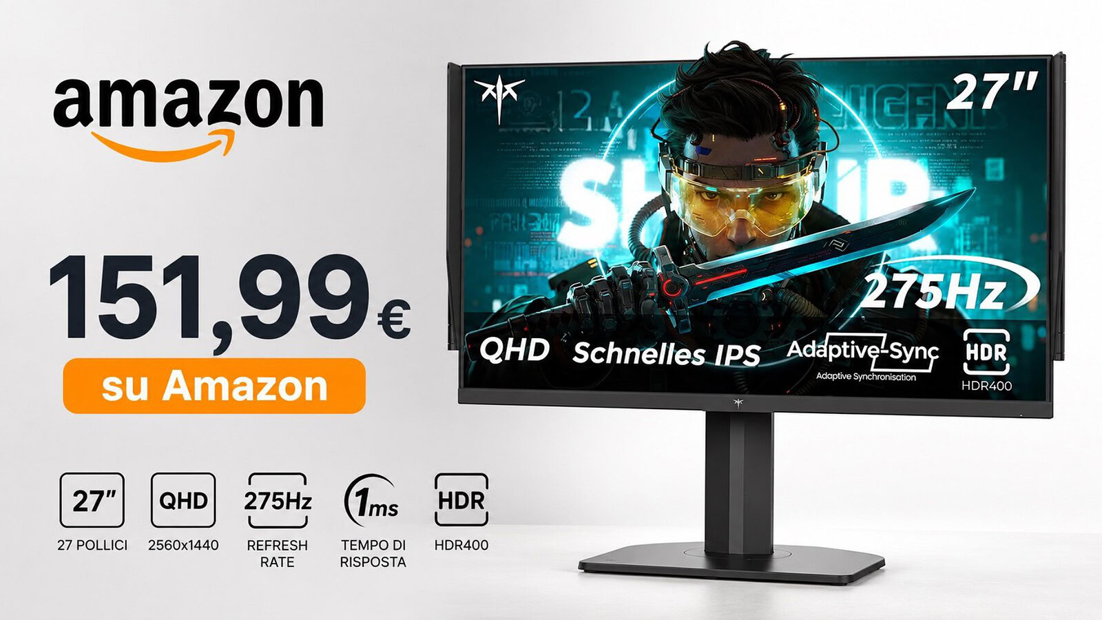 KTC H27E8 al minimo storico: monitor 275 Hz QHD a 151,99 euro