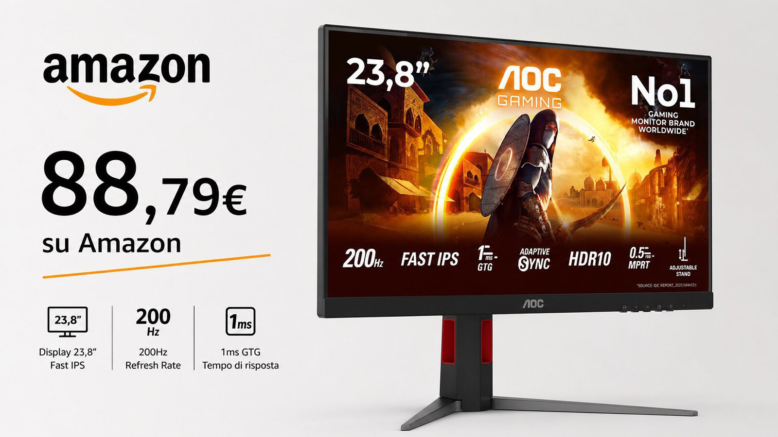 Monitor AOC 200 Hz al minimo storico su Amazon: sconto 25%