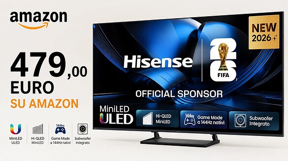 Hisense 55U7SE crolla sotto i 480 euro su Amazon con MiniLED e 144 Hz