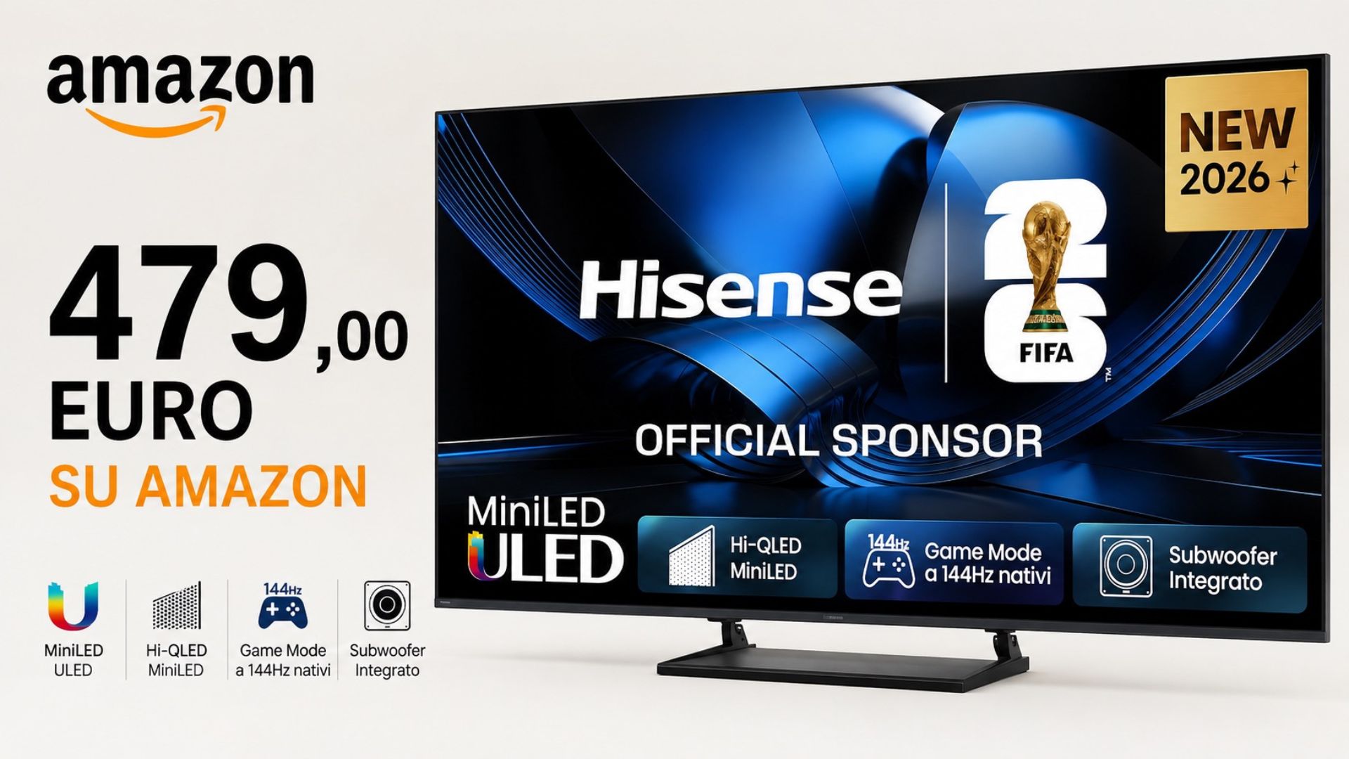 Hisense 55U7SE crolla sotto i 480 euro su Amazon con MiniLED e 144 Hz Hisense 55U7SE crolla sotto i 480 euro su Amazon con MiniLED e 144 Hz