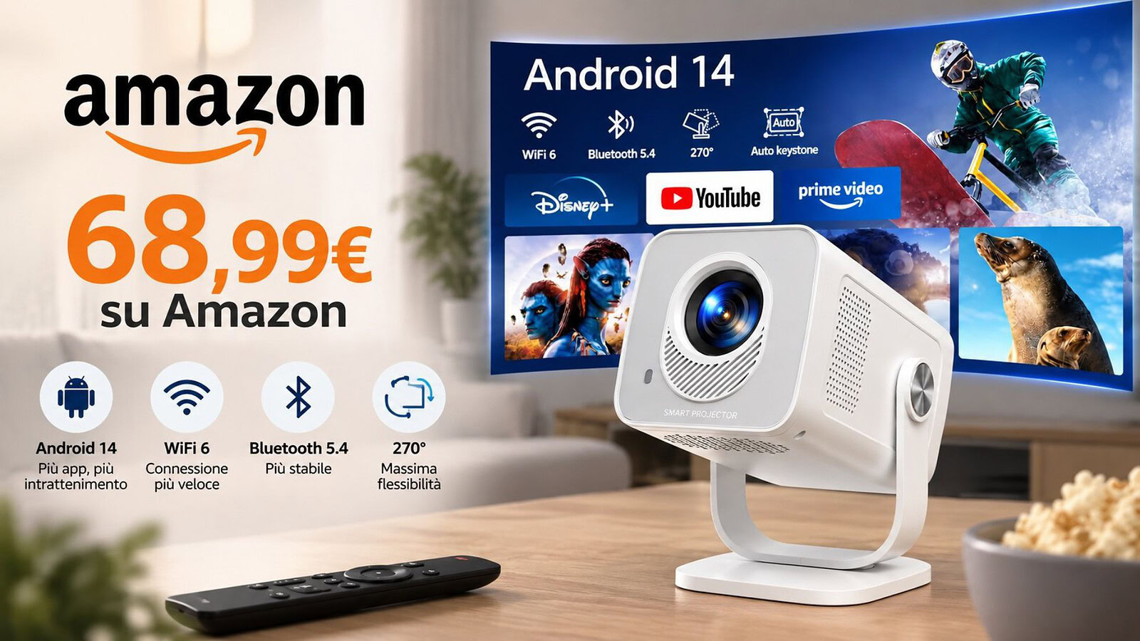 TOPTRO TP2, il mini proiettore a focale ultra corta in offerta su Amazon
