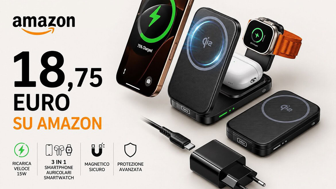 INIU 3 in 1 Qi2: sconto del 50% su Amazon per l’ecosistema Apple